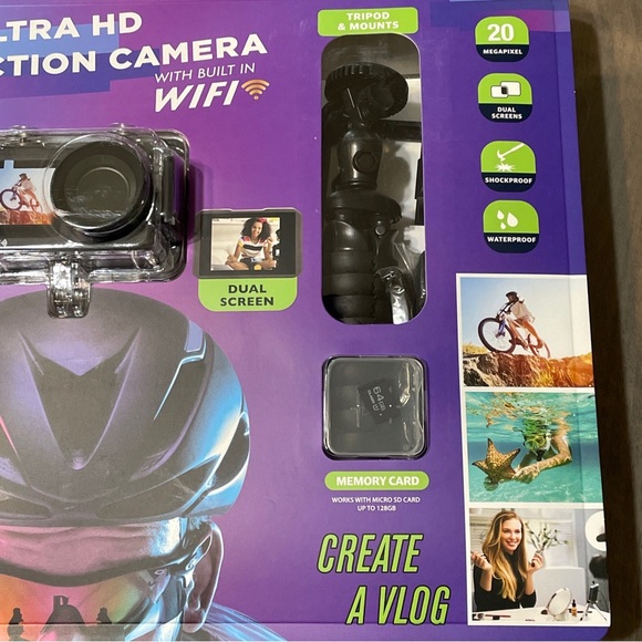 NEW Vivitar 4K Ultra HD Action Camera Kit - Dual Screen Wifi Bonus Battery 64GB - Picture 3 of 5